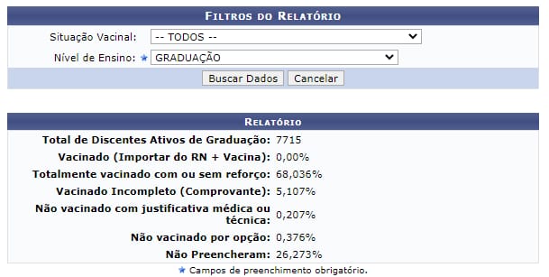 Alunos Comprova&ccedil;&atilde;o Vacinal